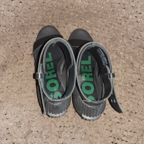 SOREL-Medina-Open Toe/Boot-Black Leather/Rubber/Nylon-Block Heel-Sz8.5-Near Mint - Picture 6 of 7